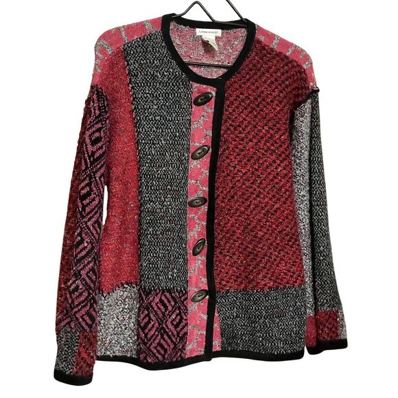 Laura Ashley Cardigan M Patchwork Exposed Stitch Marled Fleece VTG 90s Y2K EUC - Picture 1 of 9